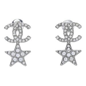 Authentic Chanel Silver Star Crystal Earrings